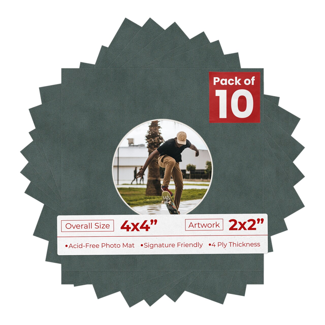Dark Grey Suede Mat Board for 4x4 Inch Frames - Circle Opening for 2x2 Photos